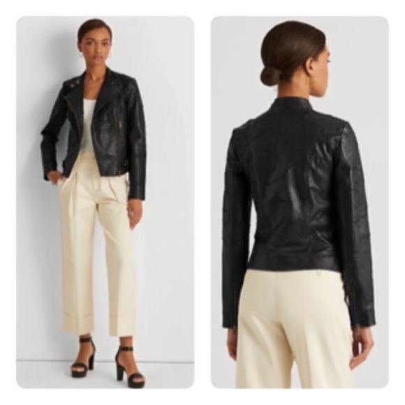 Ralph Lauren Jackets & Blazers - RALPH LAUREN TOOLED LEATHER MOTO JACKET SIZE 10 NWT